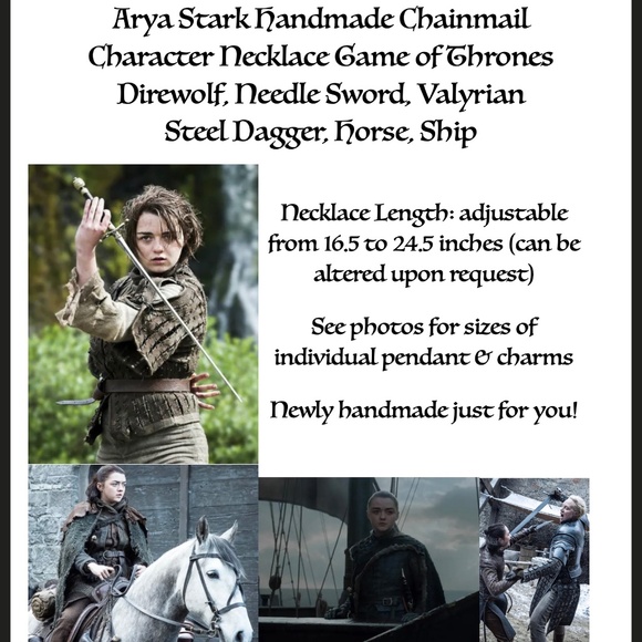 Arya Stark Handmade Chainmail Character Necklace Game of Thrones Direwolf - Picture 16 of 16